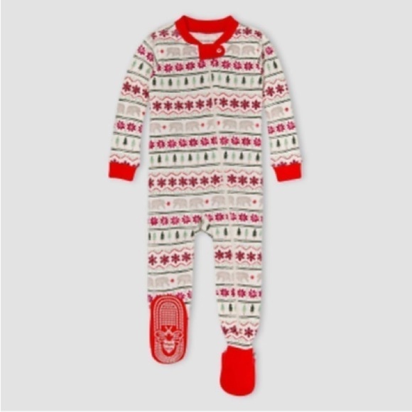 NWT Burt's Bees Baby Fair Isle Organic Cotton Footed Pajama Red 18m, 12m - Picture 1 of 5